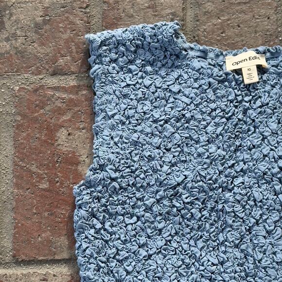 Open Edit Powder Blue Top Stretchy Smocked Cropped Sleeveless Ruched Size XS - Picture 5 of 6